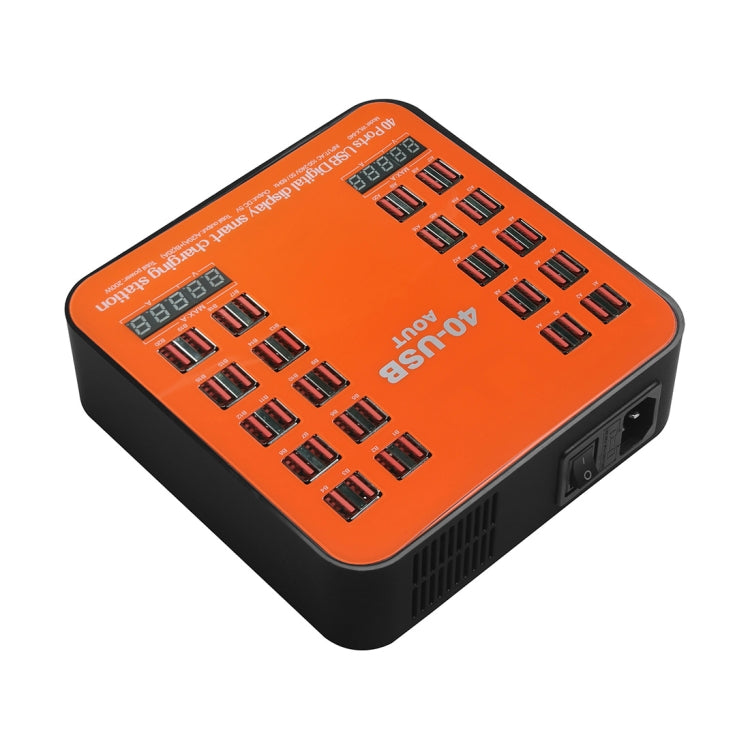 WLX-840 200W 40 Ports USB Digital Display Smart Charging Station AC100-240V, AU Plug (Black+Orange), AU Plug – TPU