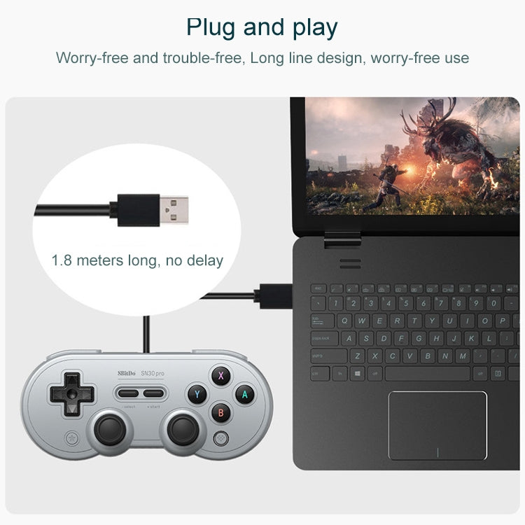 8Bitdo SN30 PRO USB Wired Gamepad Joystick for Swith / Steam / PC, SN30 PRO Wired(Grey)