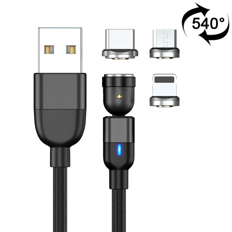 2m 3A Output 3 in 1 USB to 8 Pin + USB-C / Type-C + Micro USB 540 Degree Rotating Magnetic Data Sync Charging Cable, 2m 3 in 1 – Wear-resistant, Magnetic, Fast Charging 2m 3 in 1 Black