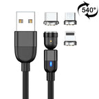 2m 3A Output 3 in 1 USB to 8 Pin + USB-C / Type-C + Micro USB 540 Degree Rotating Magnetic Data Sync Charging Cable, 2m 3 in 1 – Wear-resistant, Magnetic, Fast Charging 2m 3 in 1 Black
