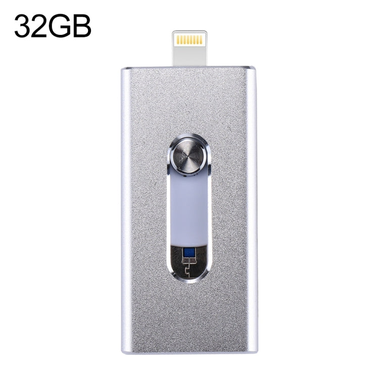RQW-02 USB Flash Drive – 3 in 1 USB 2.0 & 8 Pin & Micro USB 32GB Flash Drive, RQW-02 Silver RQW-02 Silver