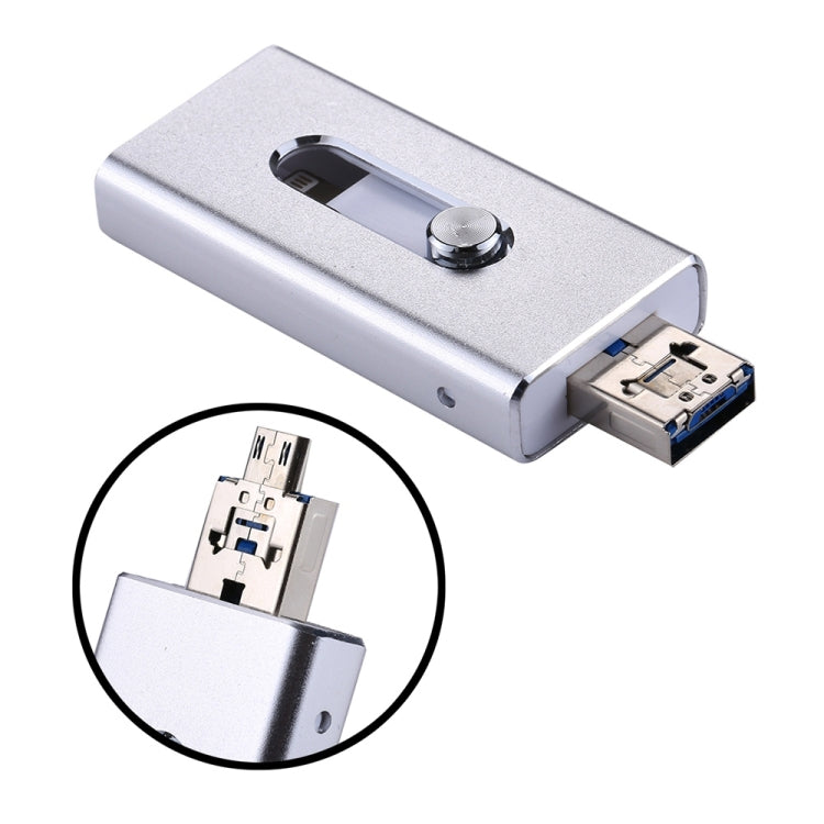 RQW-02 USB Flash Drive – 3 in 1 USB 2.0 & 8 Pin & Micro USB 32GB Flash Drive, RQW-02 Silver