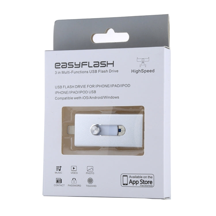 RQW-02 USB Flash Drive – 3 in 1 USB 2.0 & 8 Pin & Micro USB 32GB Flash Drive, RQW-02 Silver