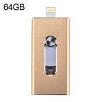 RQW-02 USB Flash Drive – 3 in 1 USB 2.0 & 8 Pin & Micro USB 64GB Flash Drive, RQW-02 Gold RQW-02 Gold