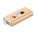RQW-02 USB Flash Drive – 3 in 1 USB 2.0 & 8 Pin & Micro USB 128GB Flash Drive, RQW-02 Gold