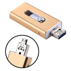 RQW-02 USB Flash Drive – 3 in 1 USB 2.0 & 8 Pin & Micro USB 128GB Flash Drive, RQW-02 Gold