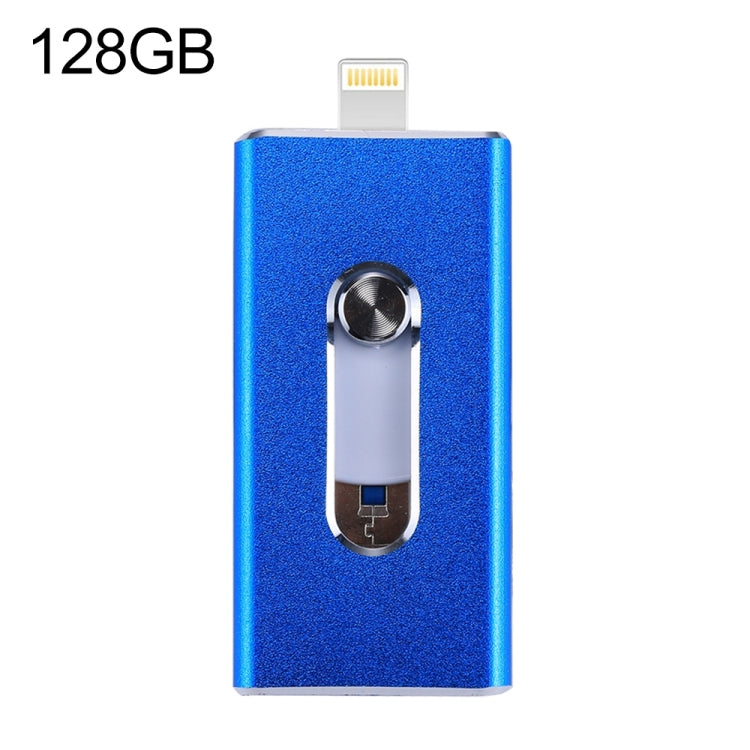 RQW-02 3 in 1 USB 2.0 & 8 Pin & Micro USB 128GB Flash Drive, RQW-02 Blue RQW-02 Blue