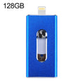 RQW-02 3 in 1 USB 2.0 & 8 Pin & Micro USB 128GB Flash Drive, RQW-02 Blue RQW-02 Blue