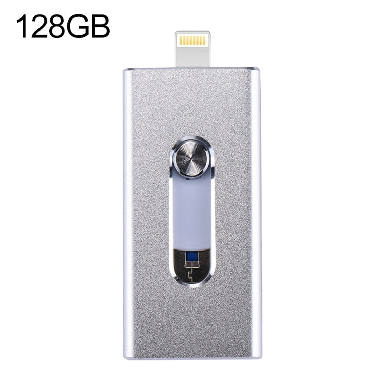 RQW-02 USB Flash Drive – 3 in 1 USB 2.0 & 8 Pin & Micro USB 128GB Flash Drive, RQW-02 Silver RQW-02 Silver