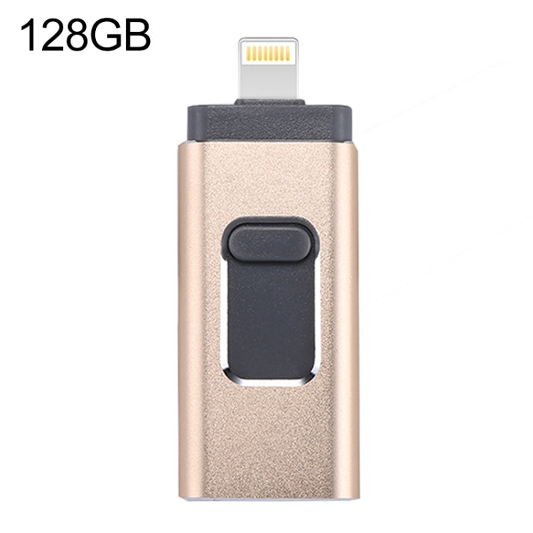 easyflash RQW-01B 3 in 1 USB 2.0 & 8 Pin & Micro USB 128GB Flash Drive, RQW-01B Gold RQW-01B Gold
