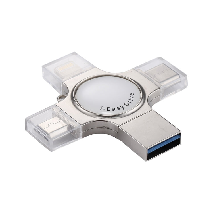 RQW-11S USB Flash Drive – 4 in 1 USB 2.0 & 8 Pin & Micro USB & USB-C / Type-C 128GB Flash Drive,...