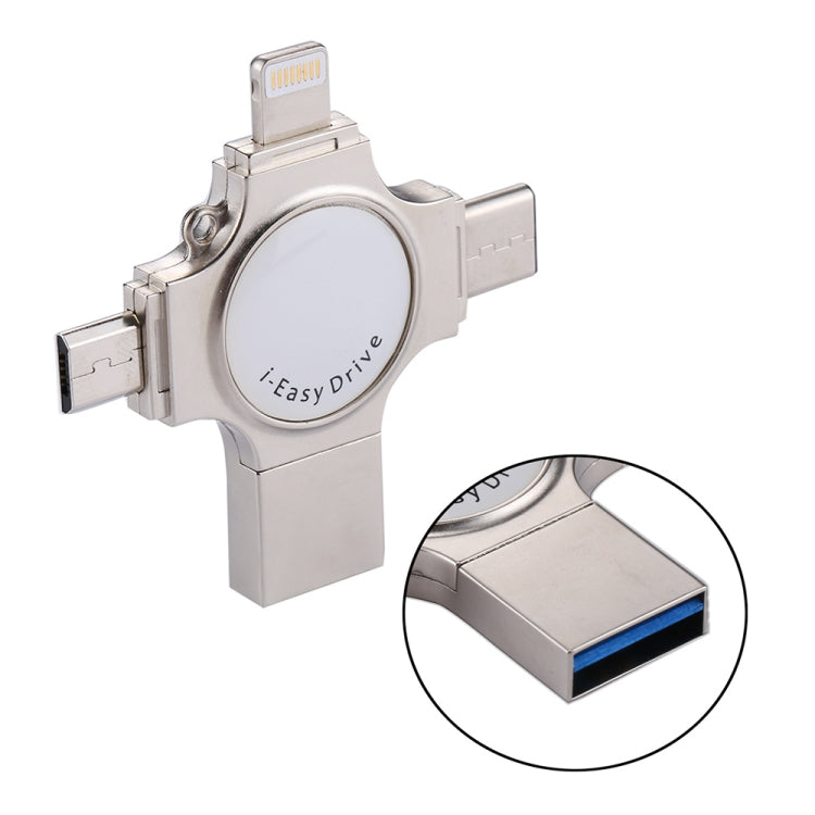 RQW-11S USB Flash Drive – 4 in 1 USB 2.0 & 8 Pin & Micro USB & USB-C / Type-C 128GB Flash Drive,...
