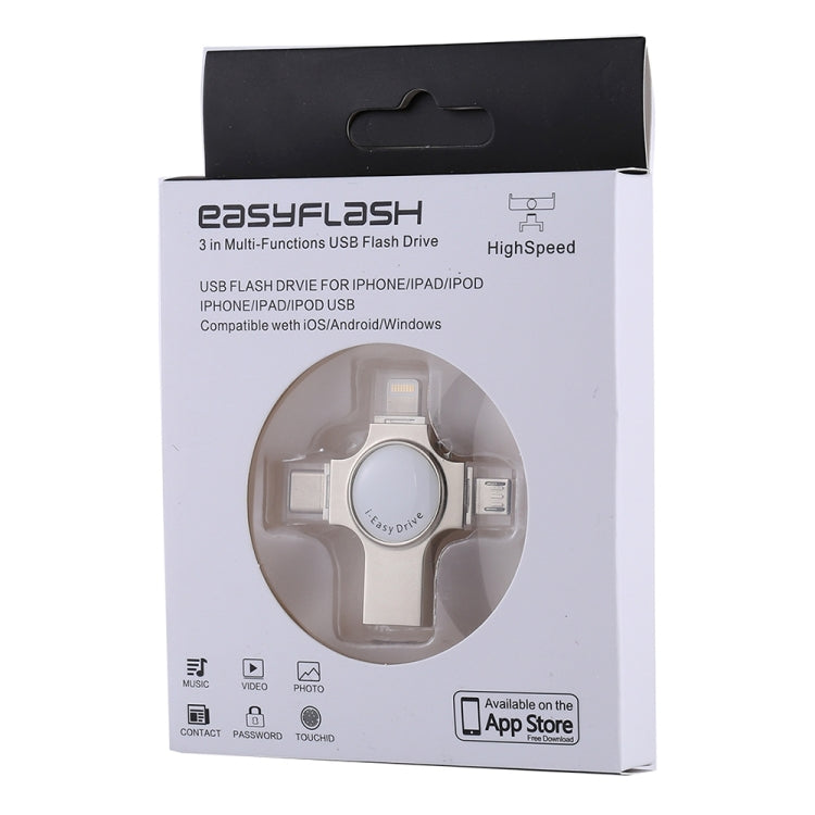 RQW-11S USB Flash Drive – 4 in 1 USB 2.0 & 8 Pin & Micro USB & USB-C / Type-C 128GB Flash Drive,...