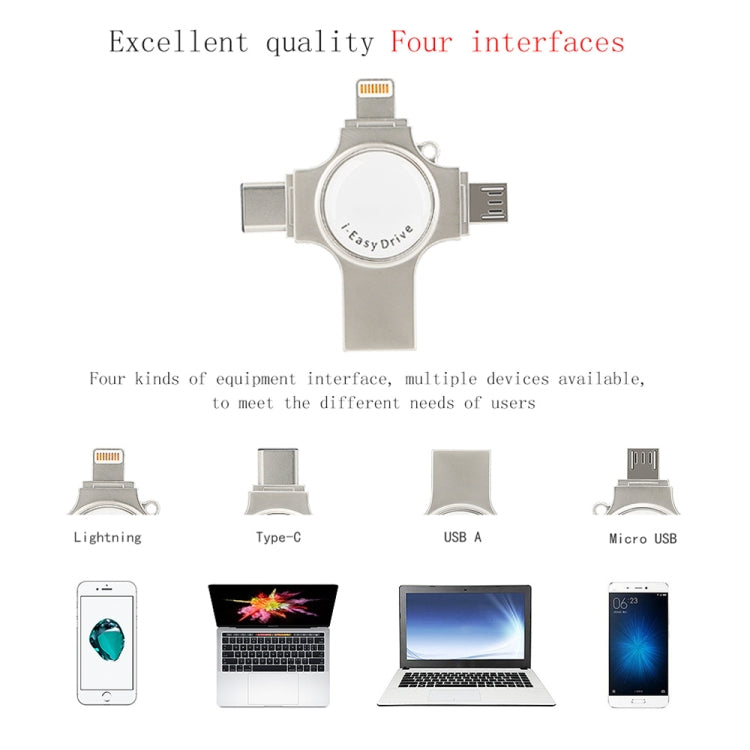 RQW-11S USB Flash Drive – 4 in 1 USB 2.0 & 8 Pin & Micro USB & USB-C / Type-C 128GB Flash Drive,...