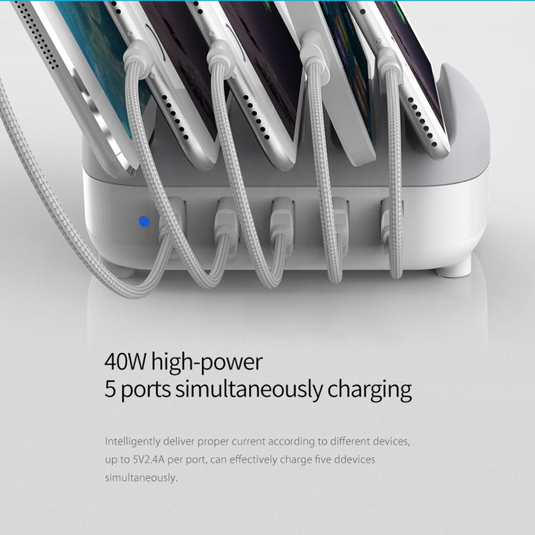 ORICO DUK-5P 40W 5 USB Ports Smart Charging Station with Phone & Tablet Stand, EU Plug – TPU