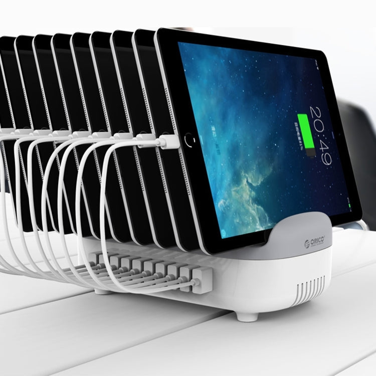 ORICO Stand – DUK-10P 120W 10 USB Ports Smart Charging Station with Phone & Tablet... AU Plug(White) White