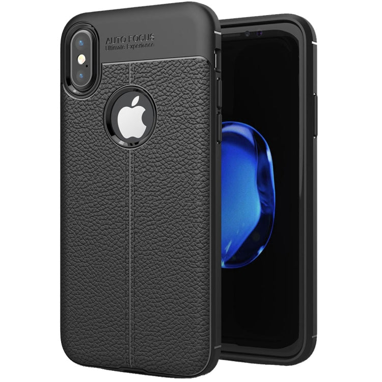 For iPhone X / XS Litchi Texture TPU Protective Back Cover Case, For X For X Black