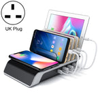 UD09 4 USB Ports Qi Standard Wireless Charger Phone Desktop Stand Holder, UK Plug, UK Plug UK Plug