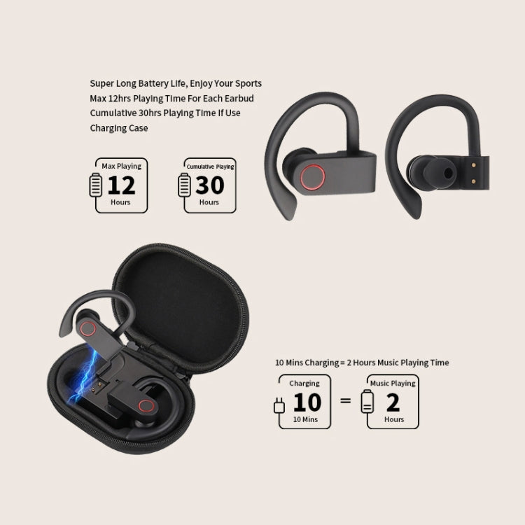 JHO-A9 TWS Wireless Hanging Ear Type Bluetooth Earphone with Charging + Storage Integrated Zipper Bag, Support Voice Control, JHO-A9