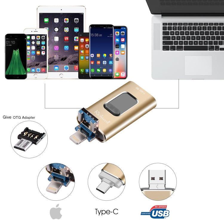 USB Flash Drive – 3 in 1 128G Type-C + 8 Pin + USB 3.0 Metal Push-pull Flash Disk with...