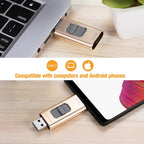 USB Flash Drive – 3 in 1 128G Type-C + 8 Pin + USB 3.0 Metal Push-pull Flash Disk with...