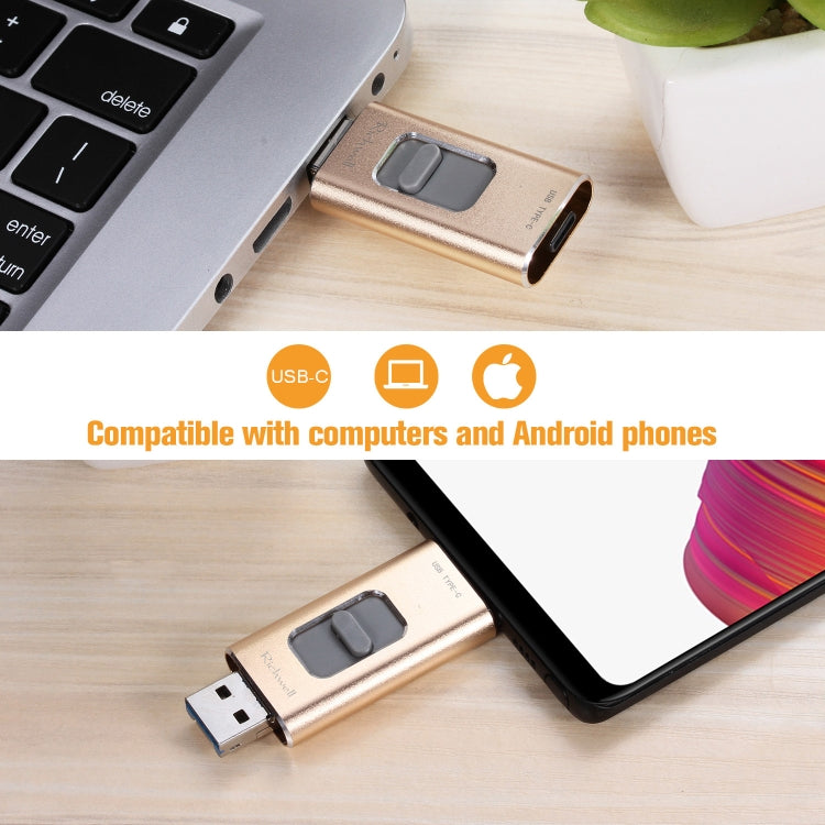USB Flash Drive – 3 in 1 128G Type-C + 8 Pin + USB 3.0 Metal Push-pull Flash Disk with...