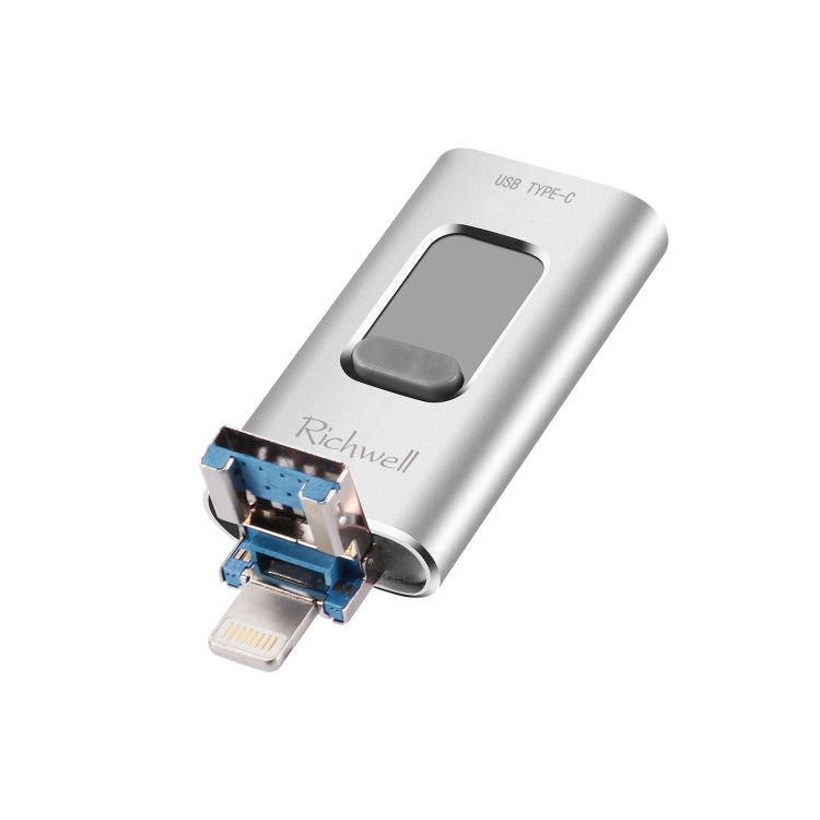 USB Flash Drive – 3 in 1 128G Type-C + 8 Pin + USB 3.0 Metal Push-pull Flash Disk with... Silver