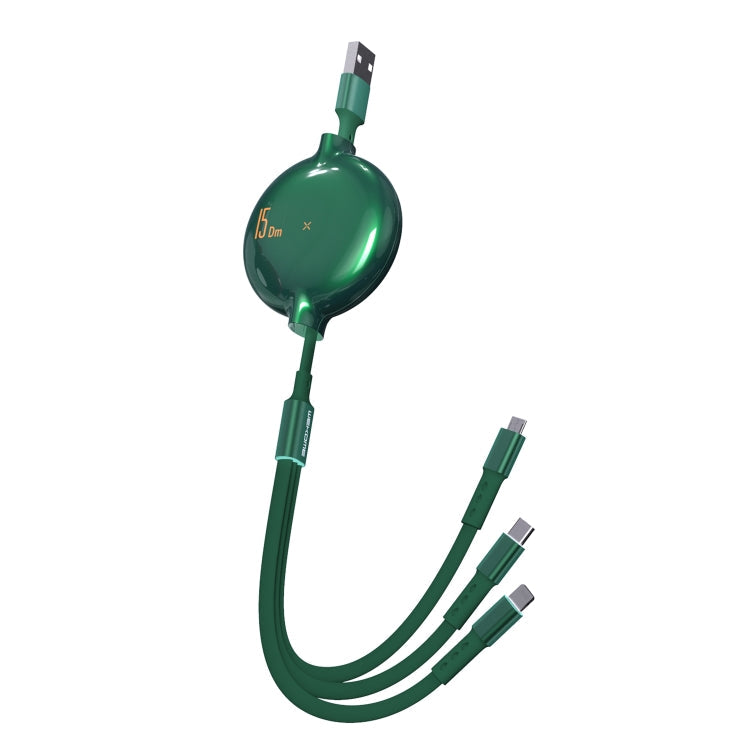 WDC-124 Data Cable – 3A 3 In 1 8 Pin + Type-C / USB-C + Micro USB Bona Series Telescopic... Green