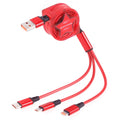 1.2m 3 in 1 USB to USB-C / Type-C + 8Pin + Micro USB Retractable Data Syn Charging Cable Red