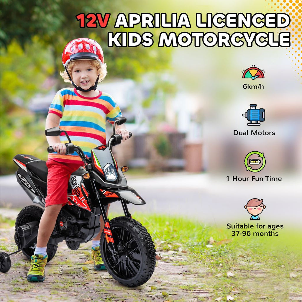 12V Kids Motorbike Aprilia Licenced with Training Wheels