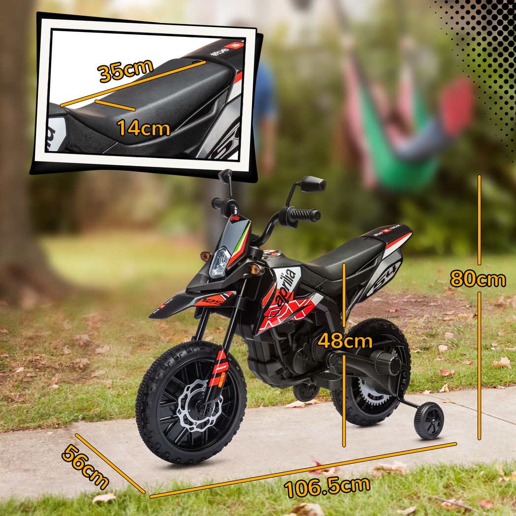 12V Kids Motorbike Aprilia Licenced with Training Wheels