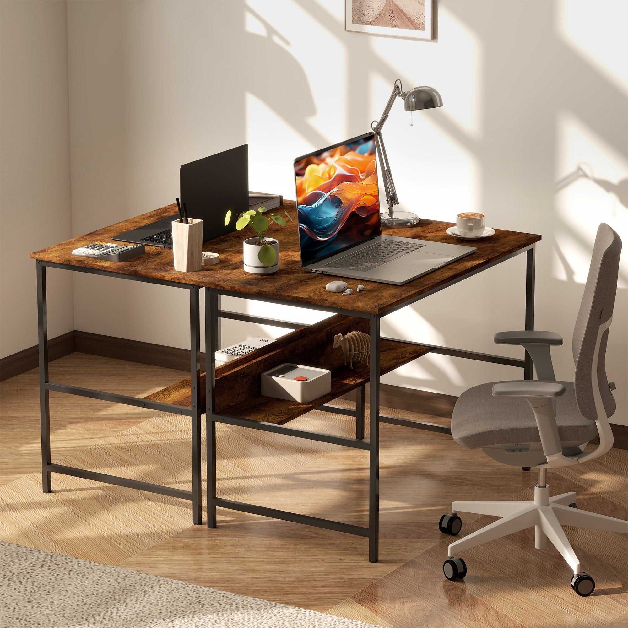 2-Tier Computer Desk, 100 x 60 cm, Rustic Brown