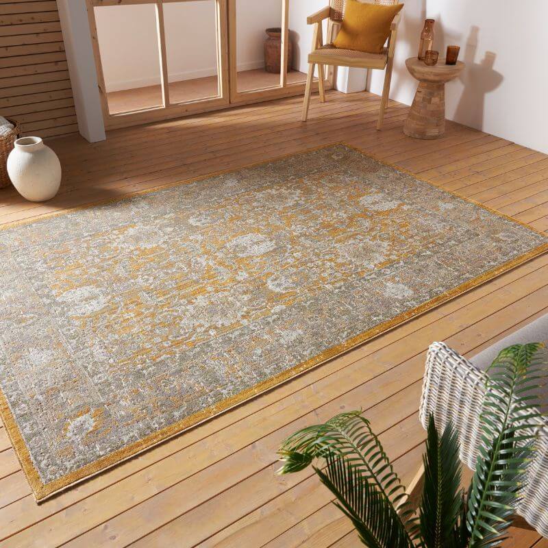 Indoor Outdoor Yellow Medallion Rug