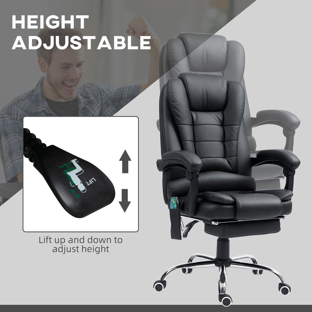 Ergonomic Heated 6 Points Vibration Massage Office Chair Black