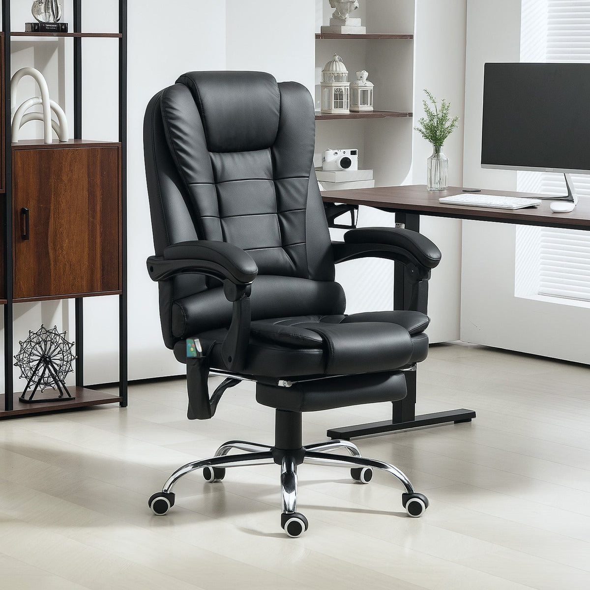 Ergonomic Heated 6 Points Vibration Massage Office Chair Black