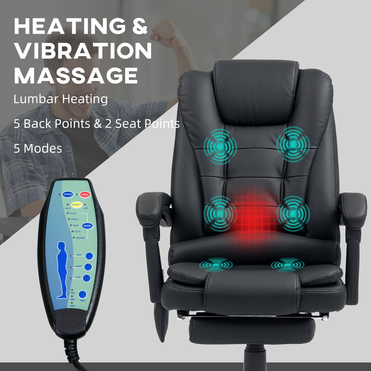 Ergonomic Heated 6 Points Vibration Massage Office Chair Black