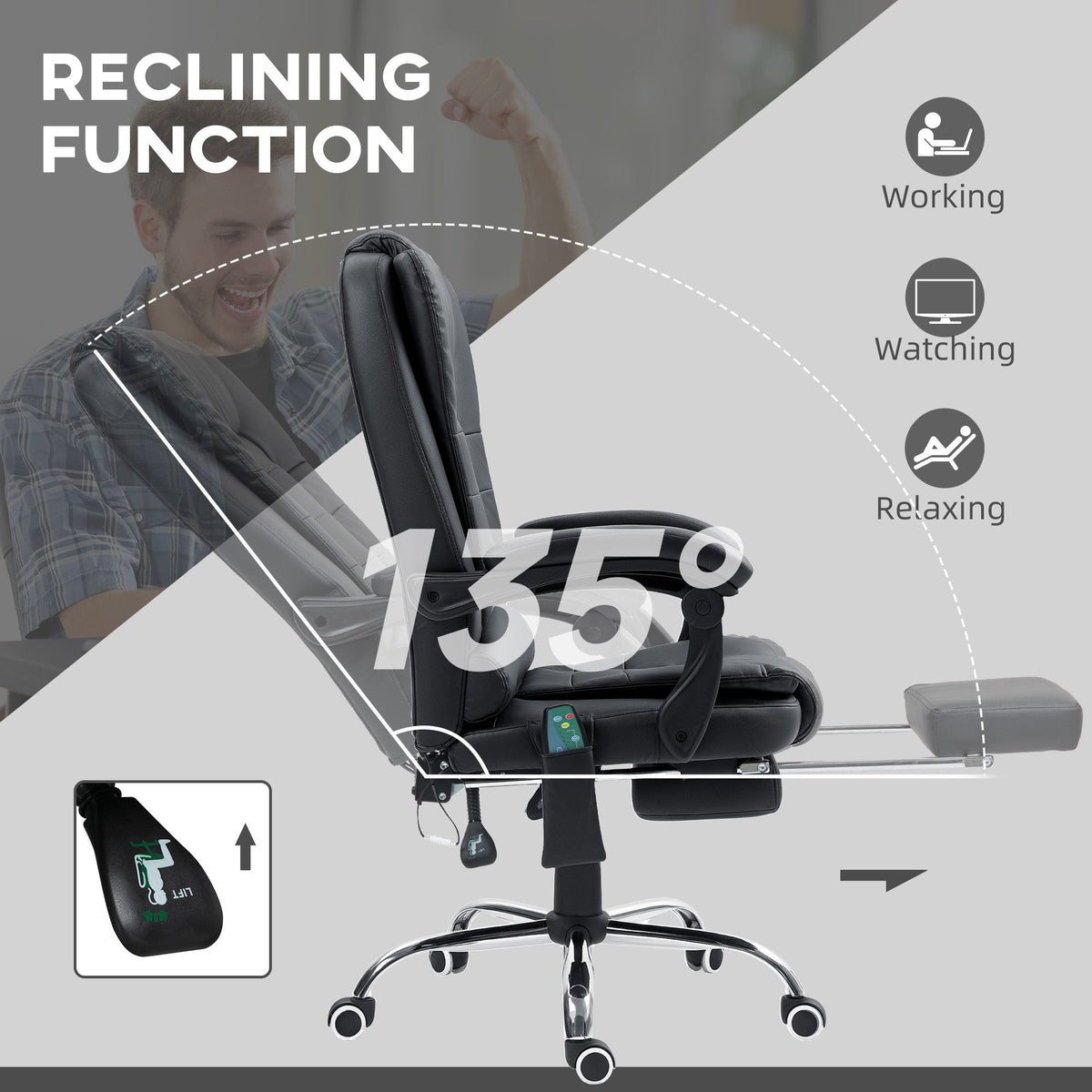 Ergonomic Heated 6 Points Vibration Massage Office Chair Black