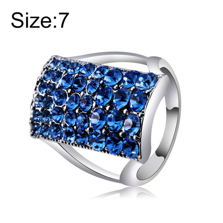 Silver-Plated Rectangle with Blue Crystal Ring for Women(Silver with Diamond, US, Size: 7), Size: 7 Size: 7