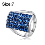 Silver-Plated Rectangle with Blue Crystal Ring for Women(Silver with Diamond, US, Size: 7), Size: 7 Size: 7
