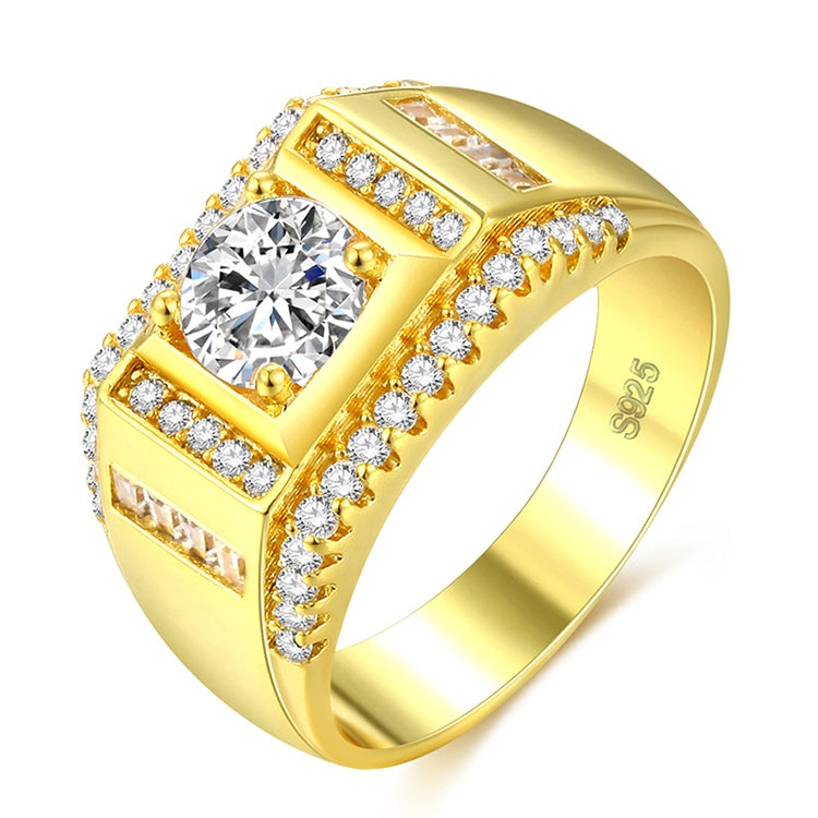 Fashion New Style Gold Plated + AAA Zircon Inlaid Rhinestone Men Diamond Ring, Size: 10, Diameter: 19.8mm, Perimeter: 62.1mm, Diameter: 19.8mm Diameter: 19.8mm