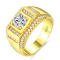 Fashion New Style Gold Plated + AAA Zircon Inlaid Rhinestone Men Diamond Ring, Size: 10, Diameter: 19.8mm, Perimeter: 62.1mm, Diameter: 19.8mm Diameter: 19.8mm