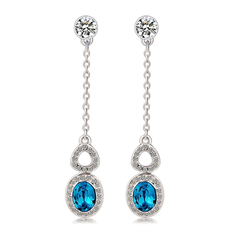 Silver-Plated Inlaid Clear Crystal Chain with Zircon Inlaid Blue Crystal Earring Default Title