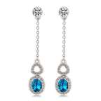 Silver-Plated Inlaid Clear Crystal Chain with Zircon Inlaid Blue Crystal Earring Default Title