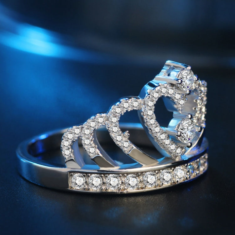 Princess Queen Crown-shaped Platinum Plated Zircon Ring, US Size: 6, Diameter: 16.5mm, Perimeter: 51.9mm, 6