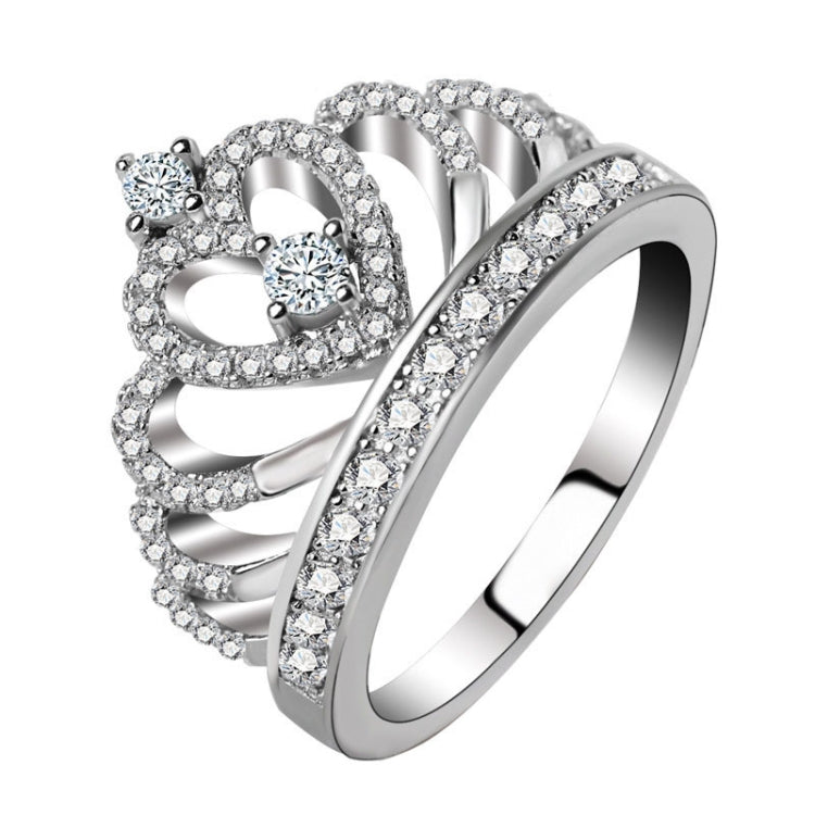 Princess Queen Crown-shaped Platinum Plated Zircon Ring, US Size: 6, Diameter: 16.5mm, Perimeter: 51.9mm, 6 6