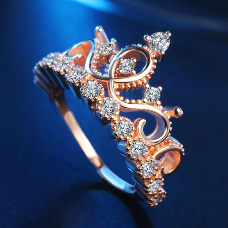 Princess Queen Crown-shaped Rose Gold Plated Zircon Ring, US Size: 8, Diameter: 18.1mm, Perimeter: 57mm, 8