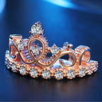 Princess Queen Crown-shaped Rose Gold Plated Zircon Ring, US Size: 8, Diameter: 18.1mm, Perimeter: 57mm, 8