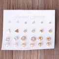 12 Pair Sets Assorted Multiple Stud Earings Jewelry Set With Card For Women And Girls(Silver), Gold, Silver Gold Gold