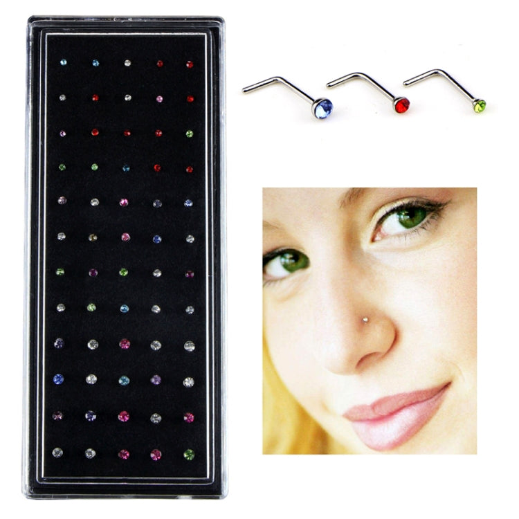 60 PCS Color Mixed Diamond Shape Stainless Steel Nose Stud Rings L Shaped Piercing Jewelry,Pin Length: 7mm, pin diameter: 0.6mm (Color), Colour (60 PCS), White (60 PCS) – Durable Build, Easy to Use Colour (60 PCS) Colour (60 PCS)