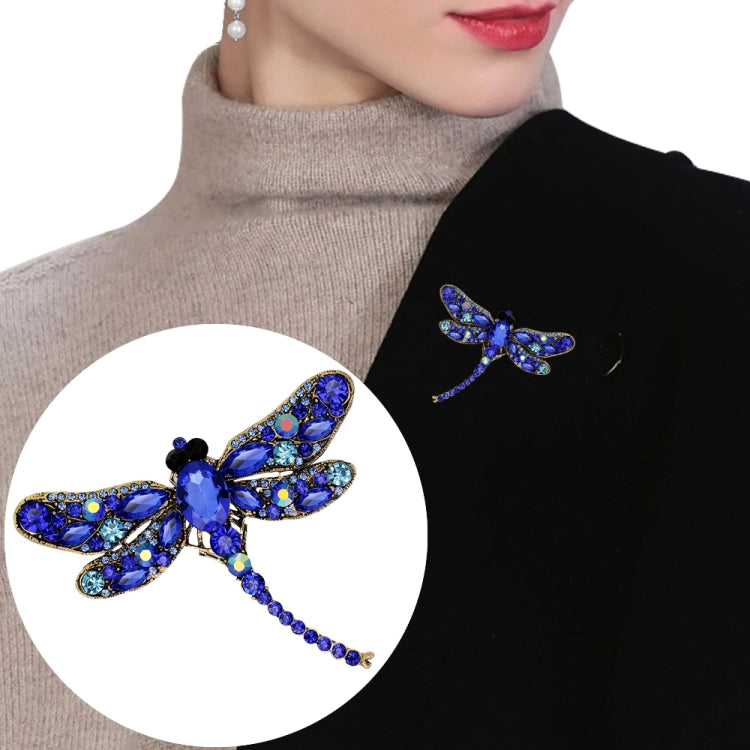 Vintage Classical Dragonfly Pattern Rhinestone Brooch, Blue Blue Blue
